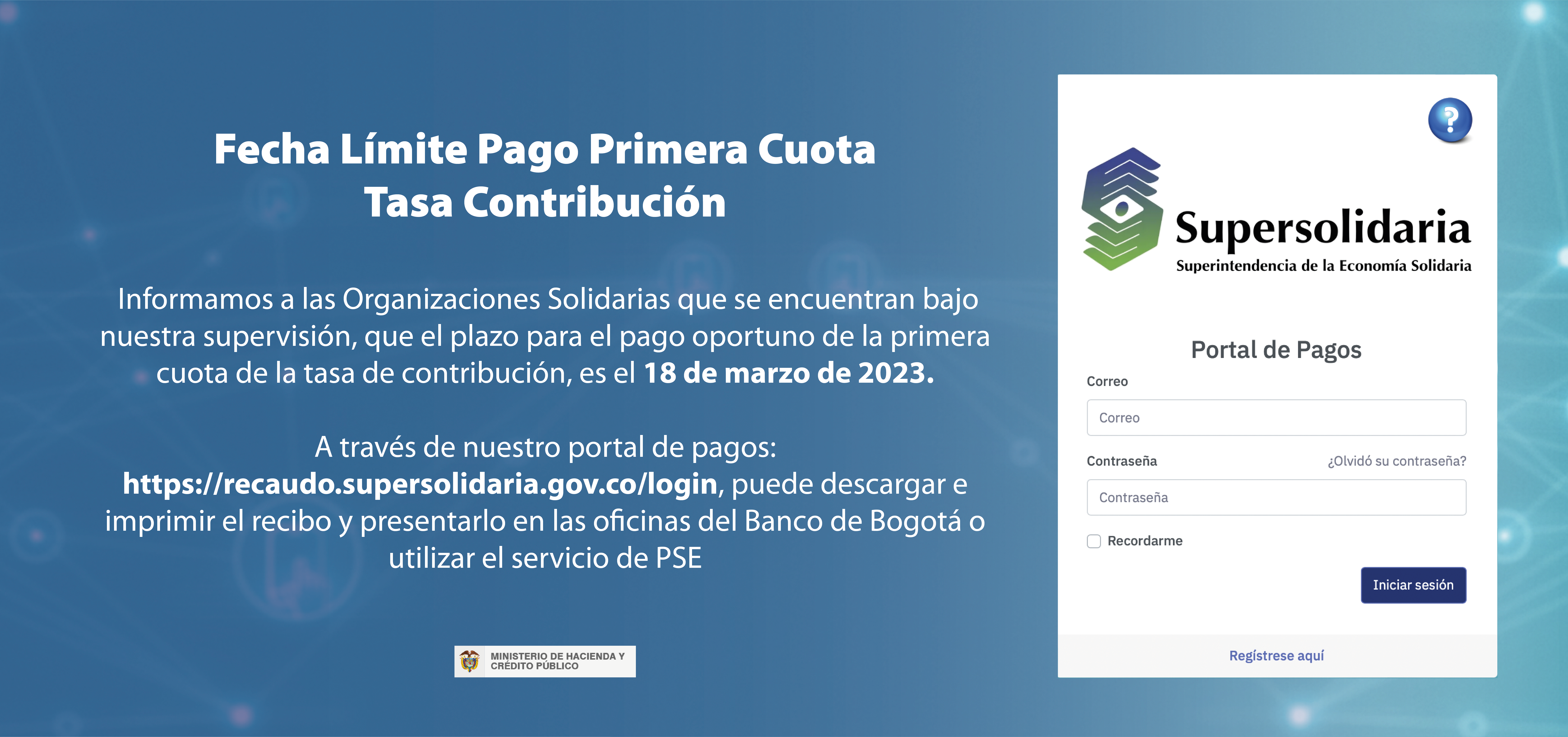 Banner sobre la fecha límite para el pago de la primera cuota de la tasa de contribución
