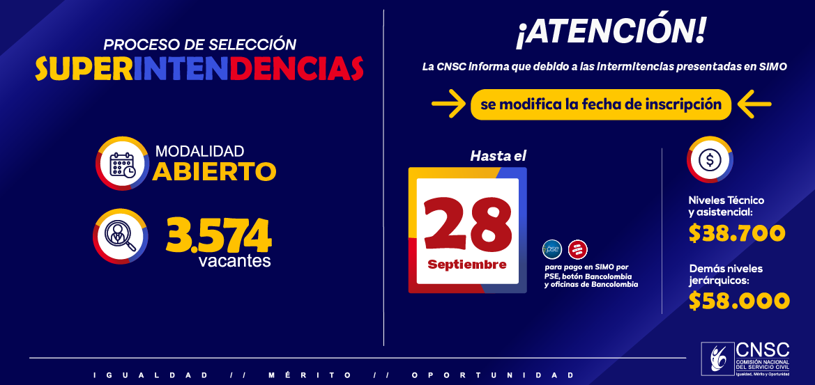 Se modifica cierre inscripciones modalidad abierta, vacantes Supersolidaria y seis Superintendencias