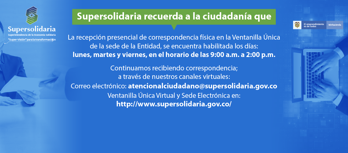 Días y horarios para recepción presencial de correspondencia en Supersolidaria Días y horarios para recepción presencial de correspondencia en Supersolidaria