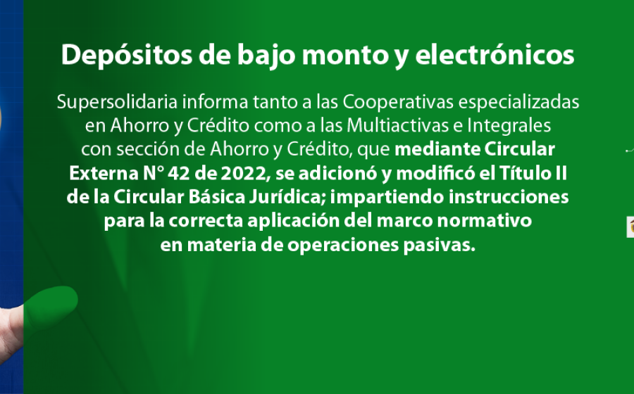 Depósitos de bajo monto y electrónicos. Circular Externa N° 42 de 2022