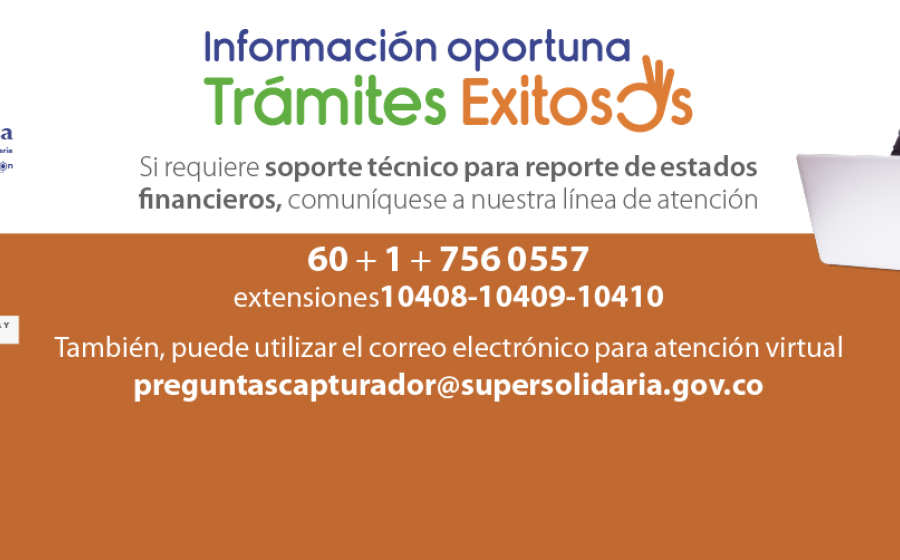Imagen a manera de banner web que menciona los canales para solicitar soporte técnico relacionado con el reporte de estados financieros