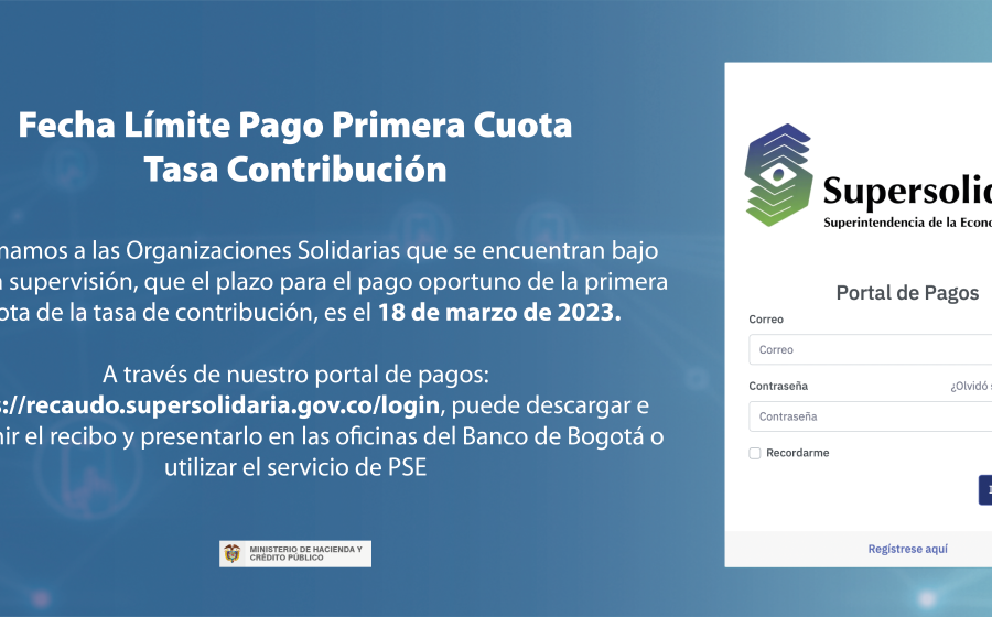 Banner sobre la fecha límite para el pago de la primera cuota de la tasa de contribución