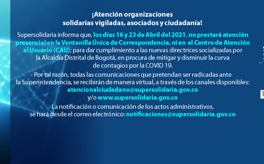 Los días 16 y 23 de abril, Supersolidaria prestará atención en modalidad virtual 