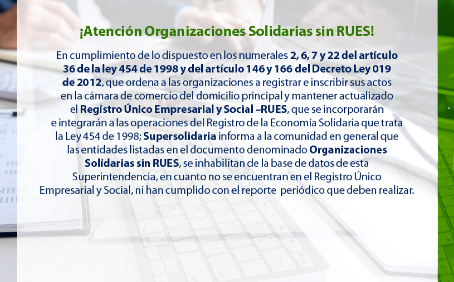 Organizaciones Solidarias sin Registro Único Empresarial y Social – RUES