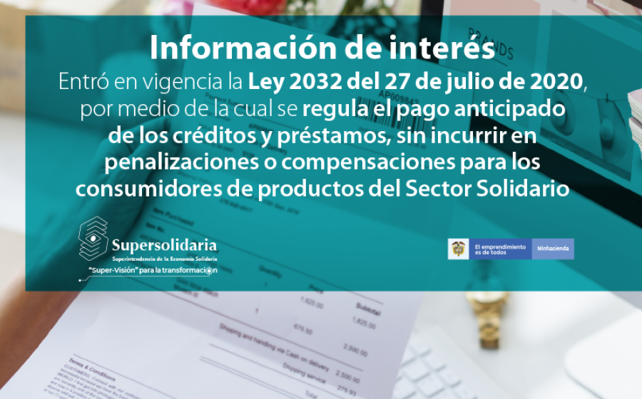Ley 2032 de 2020 pago anticipado créditos otorgados por entidades solidarias